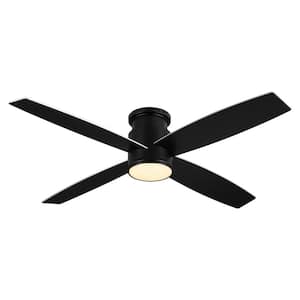 52 in. Black Indoor Flush Mount DC Ceiling Fan with Integrated LED Lights, 4 Reversible Blades