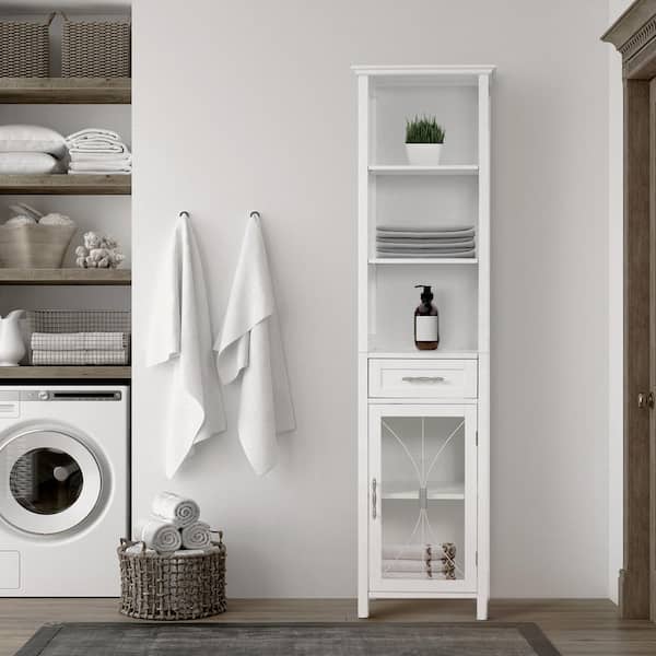 Victorian 17 in. W x 65 in. H x 13-1/2 in. D Bathroom Linen Storage Cabinet in White