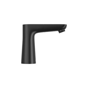 Aspirations Single Handle Pull Out Deck Mount Bathroom Faucet with Drain in Matte Black