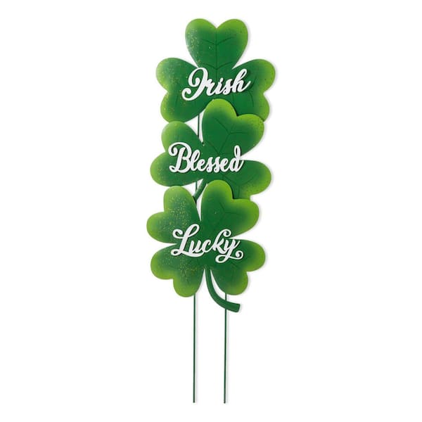 36.75 in. H Set of 3 St. Patrick's Metal Shamrock Yard Stake (KD)