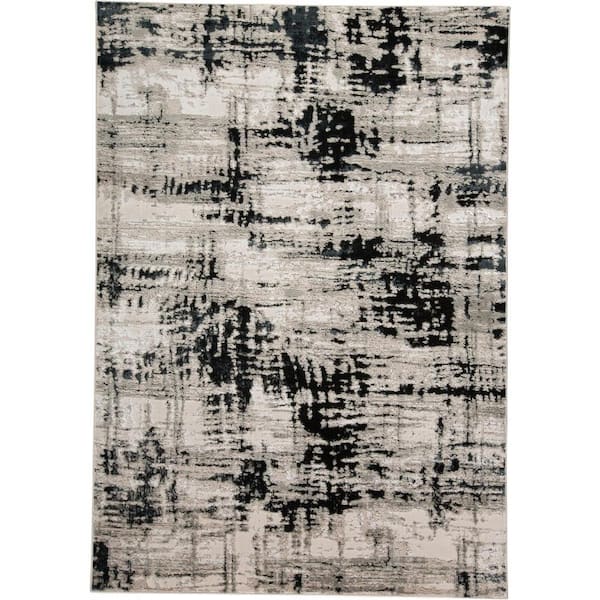 HomeRoots 10 x 13 Black Gray and White Solid Color Area Rug