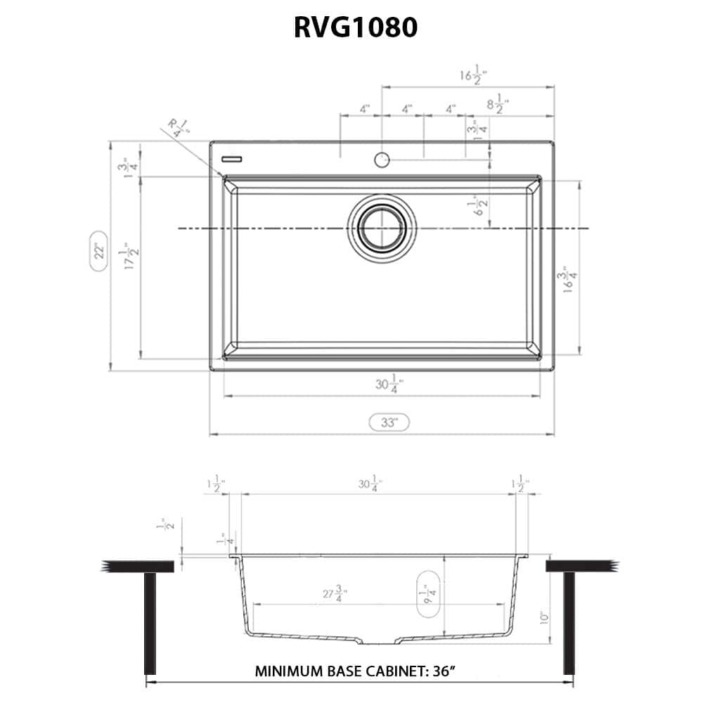Midnight Black Granite Composite Drop-In Kitchen Sink