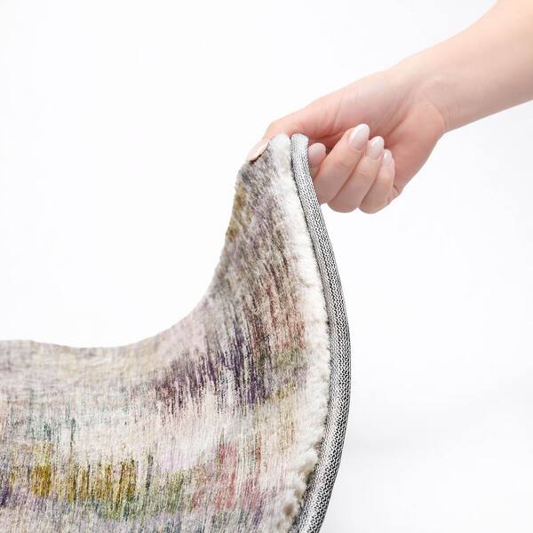 Dream Shag Premium Machine Washable Abstract ADS813 Plum 8 ft. x 8 ft. Round Rug