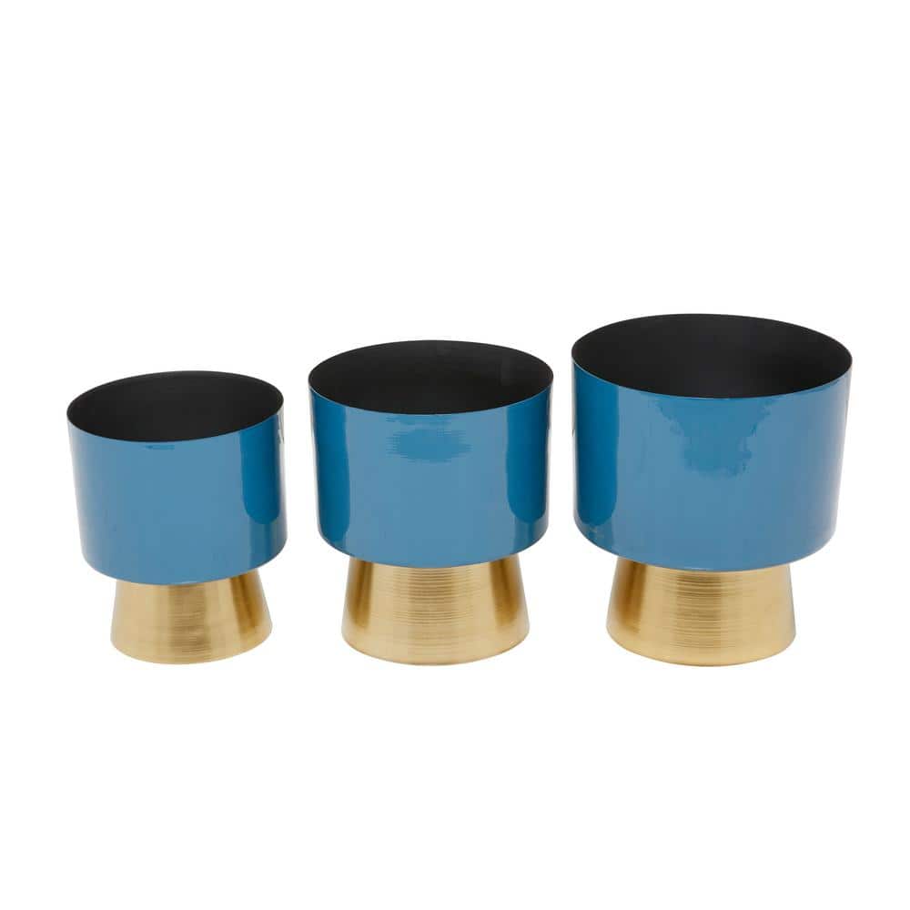 Elysian Blue & Gold Medium Metal Indoor Planter Set of 3