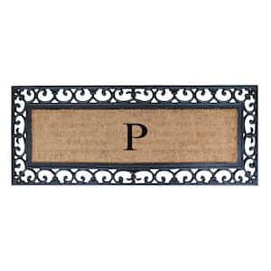 A1HC Floral Border Rubber and Coir Large Outdoor Durable Monogrammed M  Doormat, 23X38, Black 