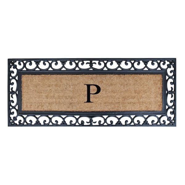 Unbranded A1HC First Impression Myla 17.7 in. x 47.25 in. Monogrammed Rubber and Coir Monogrammed P Door Mat