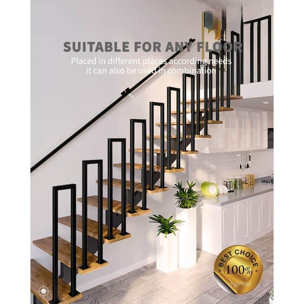 35.4 in. Matte Black U-Shaped Wrought Iron Hand Rail for Outdoor Steps, Non-Slip Stair Railing for Garden, Loft, Trellis