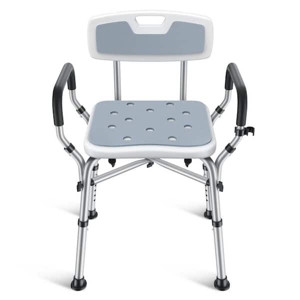 Aluminum Shower Chair in Gray with 6-Height Adjustable, Arms and Back for Elderly and Disabled