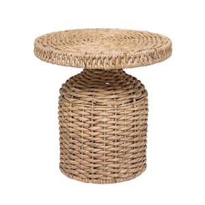 18.25 in. Natural Light Tone Round Hand-Woven Water Hyacinth End Table