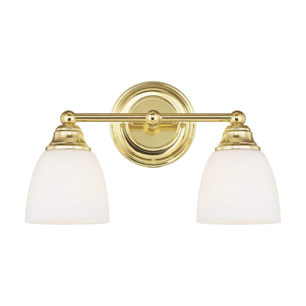 Beaumont 15 in. 2-Light Polished Brass Vanity Light with Satin Opal White G