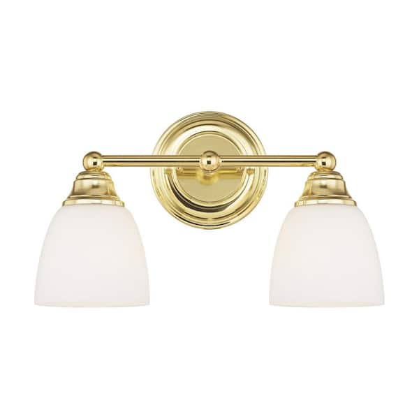 Livex Lighting Beaumont 15 in. 2-Light Polished Brass Vanity Light with Satin Opal White Glass