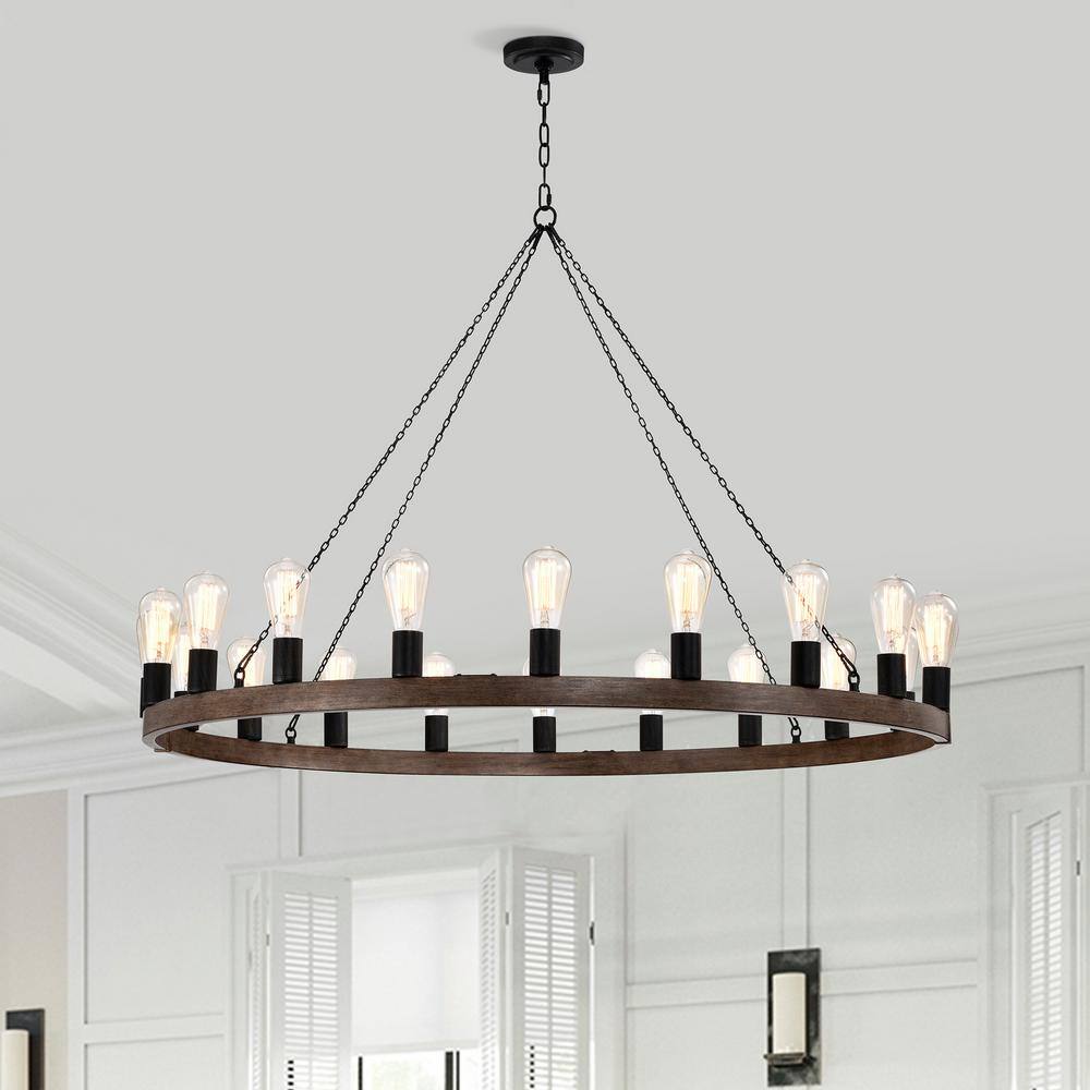 Antique Black and Faux Wood 20-Light Candle Chandelier