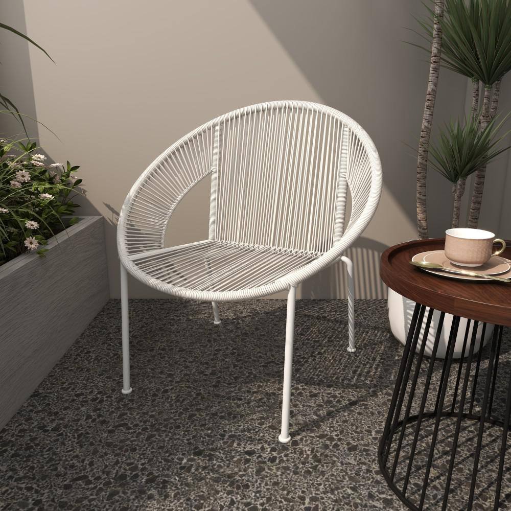 Luxe Modern White Woven Rattan Outdoor Dining Chair