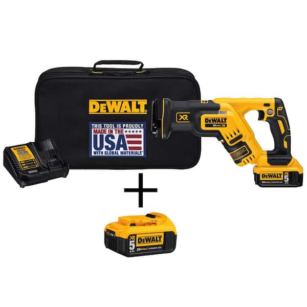 DEWALT 20V MAX XR Cordless Brushless Compact Reciprocating Saw with (2) 20V 5.0Ah Batteries and Charger