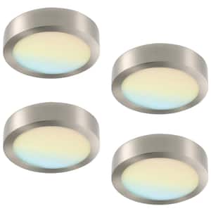 4-Pack 13 in. Round Color Brushed Nickel Selectable Integrated LED Flush Mount Downlight