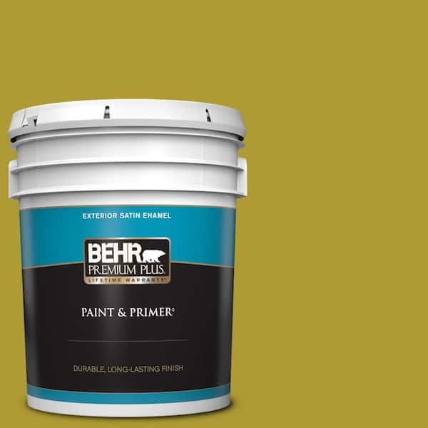 BEHR PREMIUM PLUS 5 gal. #P330-7 Luscious Lime Satin Enamel Exterior Paint & Primer