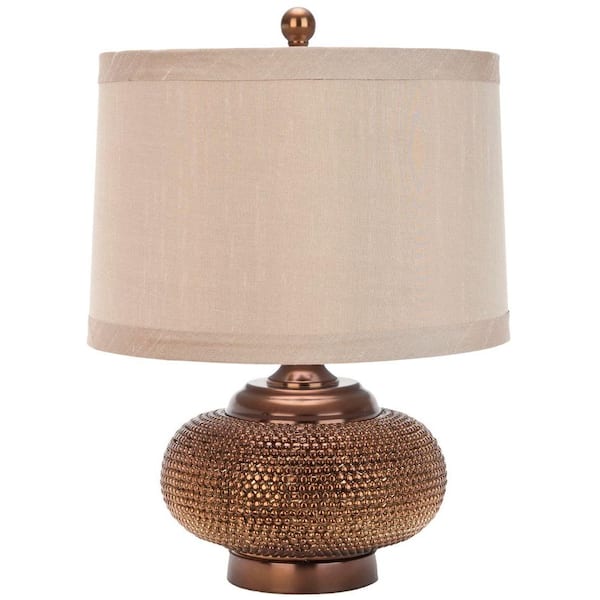 SAFAVIEH Alexis 19 in. Copper Bead Table Lamp with Taupe Geneva Shade