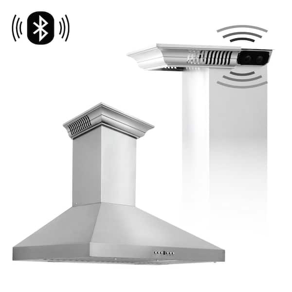 36 in. 400 CFM Ducted Vent Wall Mount Range Hood in Stainless Steel with Built-in CrownSound Bluetooth Speakers