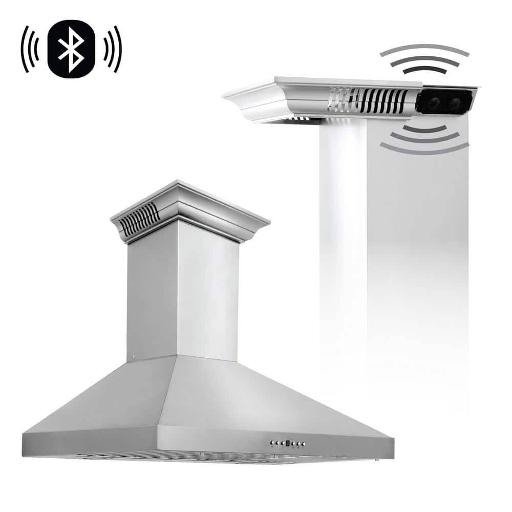 30 in. 400 CFM Ducted Vent Wall Mount Range Hood in Stainless Steel with Built-in CrownSound Bluetooth Speakers