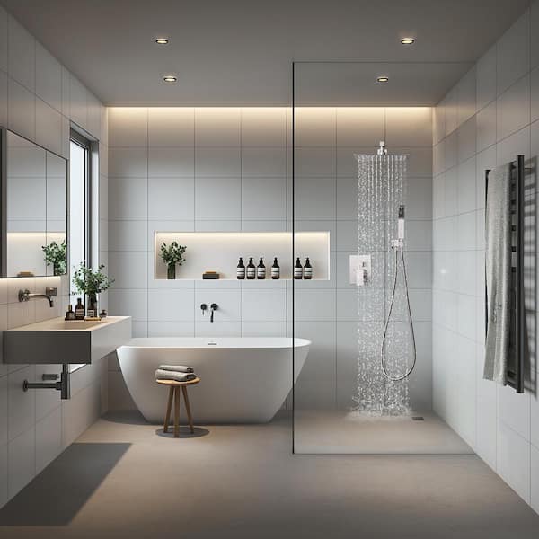 Rainfall 1-Spray Square 10 in. Shower System Shower Head with Handheld in Brushed Nickel (Valve Included)
