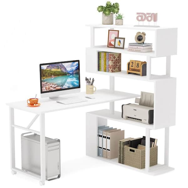 JAMFLY 52 L Shaped Computer Desk with 3-Tier Storage Shelves