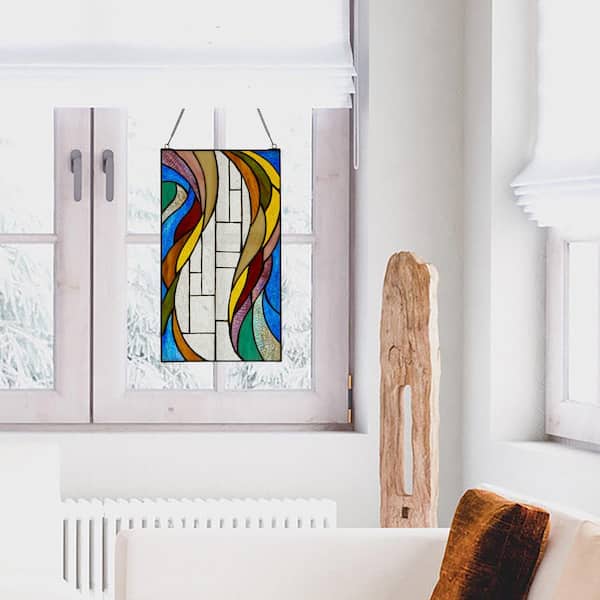 18H Multicolor Flowing Border Stained Glass Window Panel