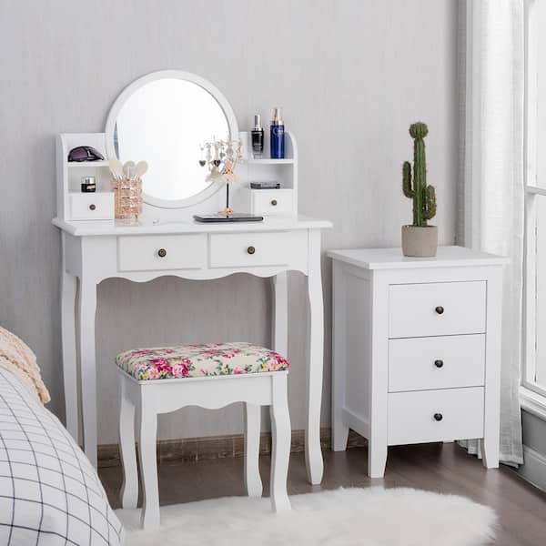 3 Drawer Dressing Table in White Traditional Retro Design With Metal Handles for sale online 