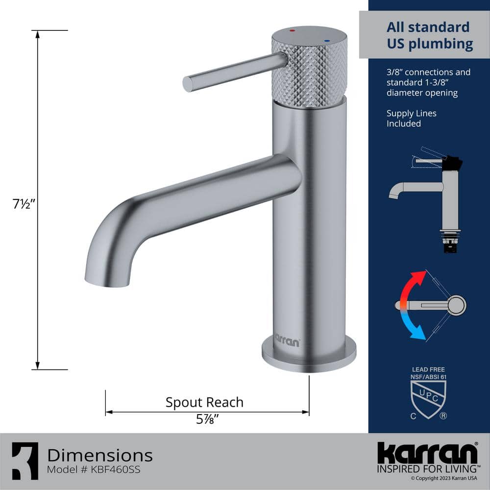 Stainless Steel Single Hole Bathroom Faucet with Knurled Handle