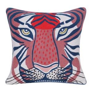 Gaia Coral Red/Ensign Blue Transitional Animal-Print Cotton 20 in. x 20 in. Throw Pillow