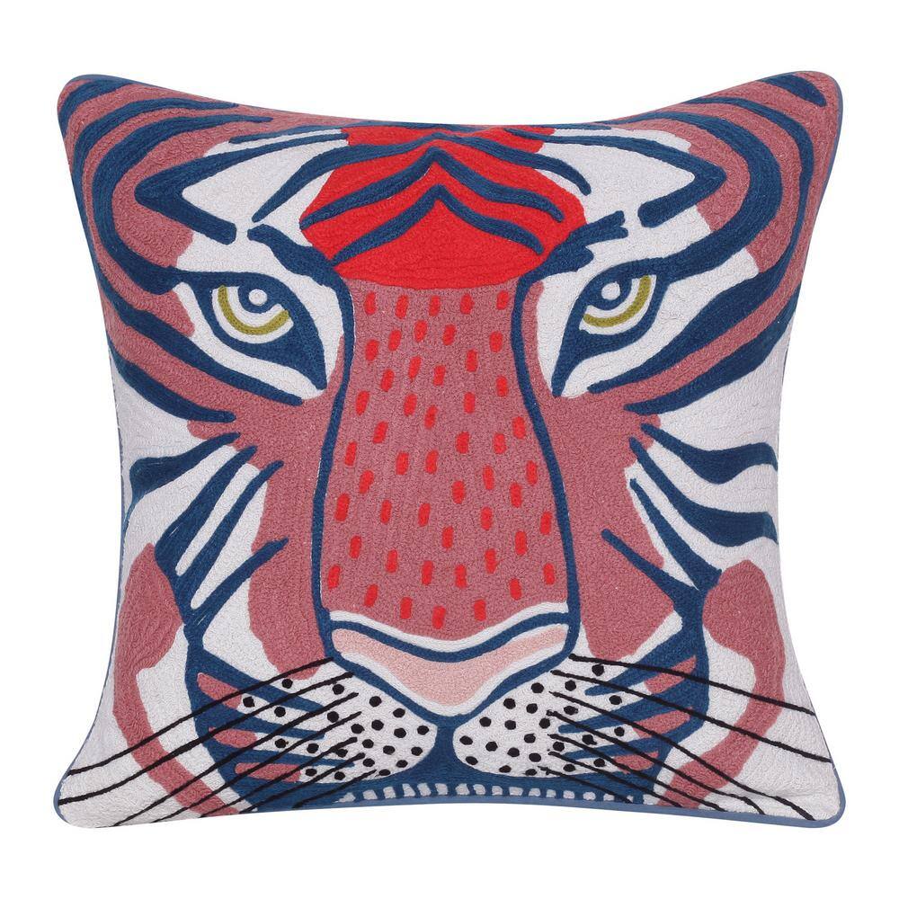Gaia Coral Red/Ensign Blue Transitional Animal-Print Cotton 20 in. x 20 in.