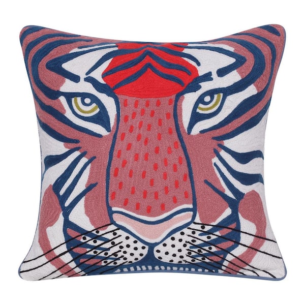 Unbranded Gaia Coral Red/Ensign Blue Transitional Animal-Print Cotton 20 in. x 20 in. Indoor Throw Pillow