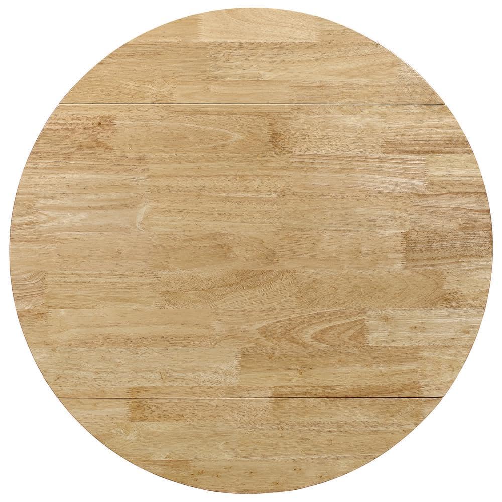 Natural Beige Round Drop-Leaf Dining Table Set with Two Chairs