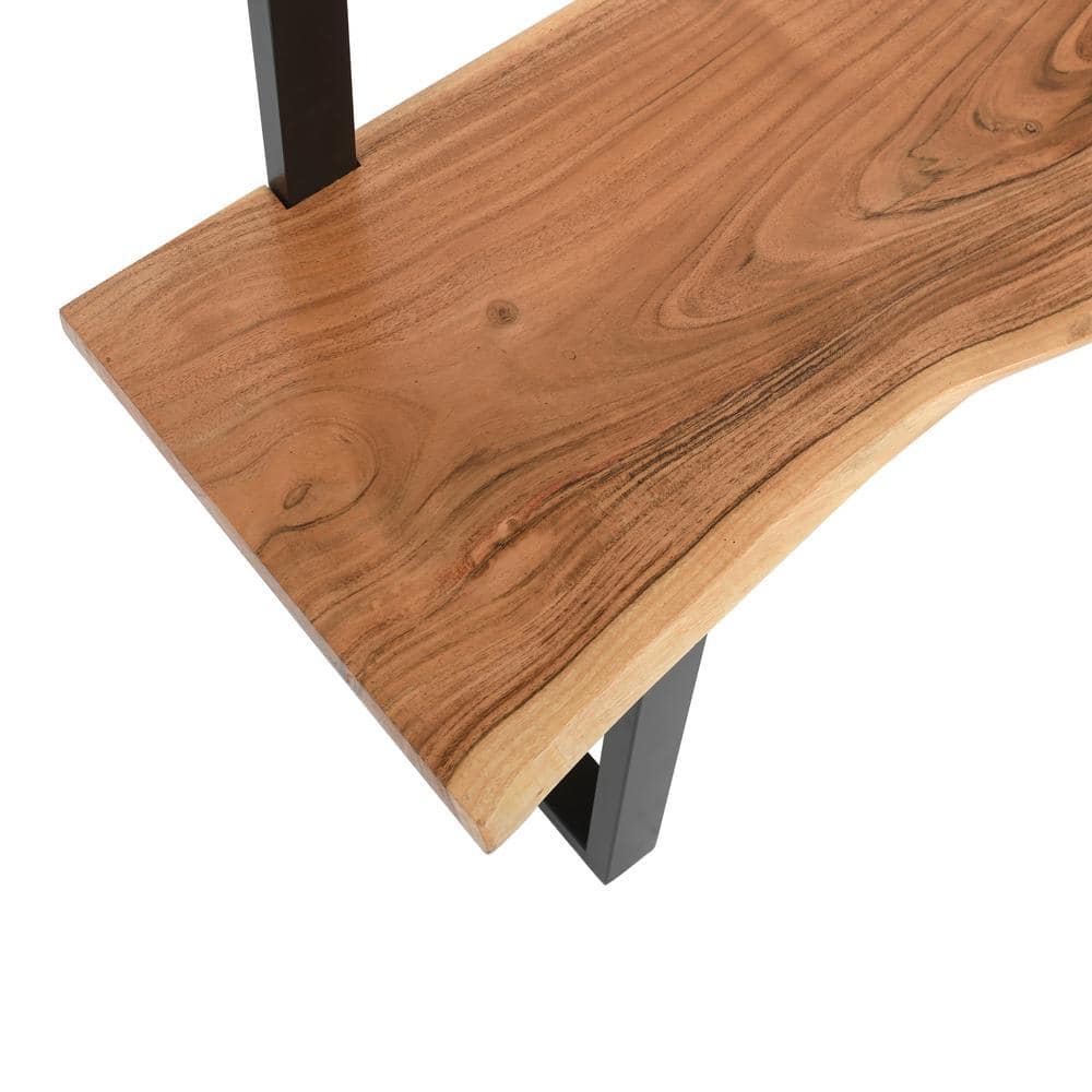 Natural Acacia Wood Hall Tree with Metal Hooks and Shelves