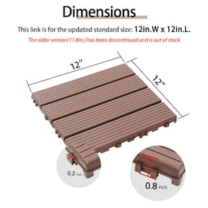 12 in. W x 12 in. L Outdoor Striped Square PVC Interlocking Flooring Slat Patio Deck Tiles(Pack of 44Tiles)in Brown