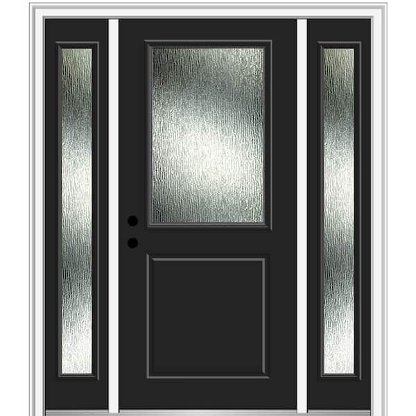 MMI Door 64 in. x 80 in. Right-Hand Inswing Rain Glass Black Fiberglass Prehung Front Door on 4-9/16 in. Frame