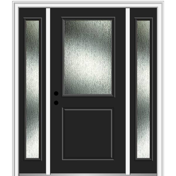 MMI Door 60 in. x 80 in. Right-Hand Inswing Rain Glass Black Fiberglass Prehung Front Door on 6-9/16 in. Frame