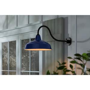 Easton 14 in. 1-Light Navy Blue Barn Outdoor Wall Lantern Sconce with Steel Shade