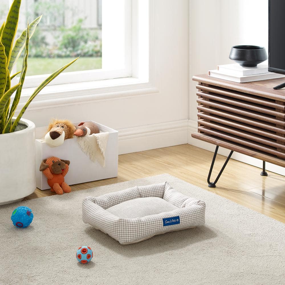 Small Beige Plaid Elevated Outdoor Dog Bed