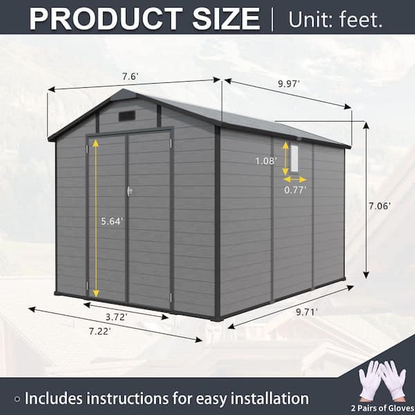 IMAGACFUN Outdoor 8 ft. W x 10 ft. D Resin Storage Shed with