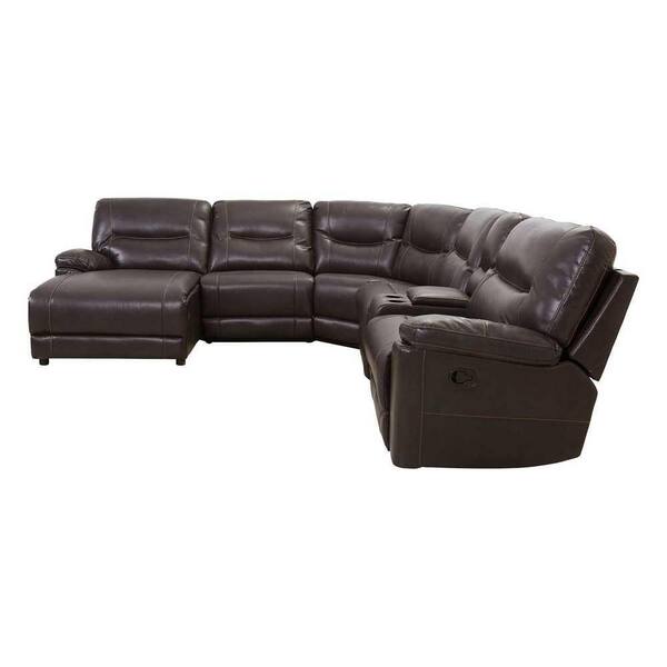 EVERGLADE HOME Percy 126 in. Flared Arm 6-Piece Faux Leather U-Shaped Sectional Sofa in Brown