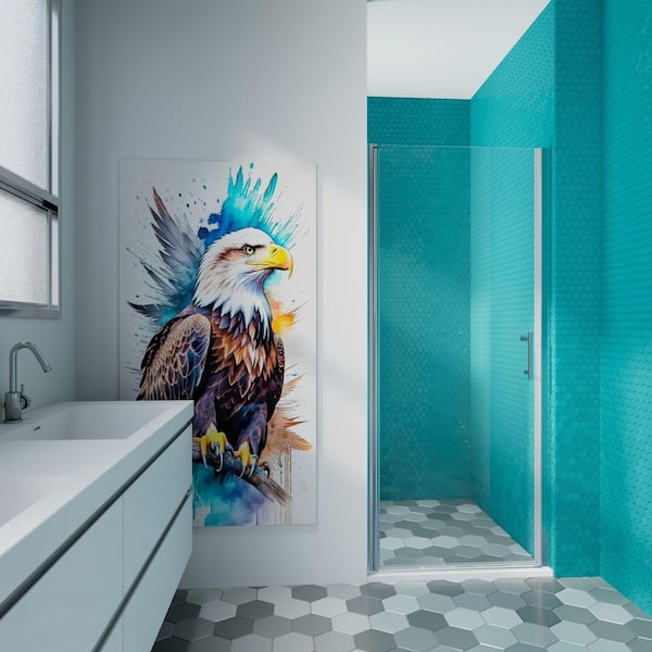 KeepTech 32 in. - 33 3/8 in. W x 72 in. H Universal Pivot Shower Door with Polished Chrome Finish and Tempered Glass