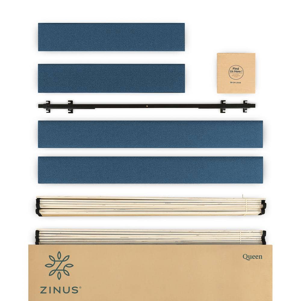 Navy Upholstered Queen Platform Bed Frame with Slats