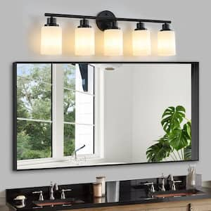 31 in. 5-Light Black Vanity Lights Fixture with Frosted Glass Shades and no bulbs Included