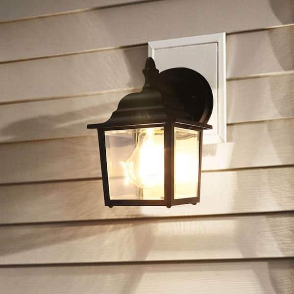 1-Light 8.4 in. Black Hardwired Outdoor Wall Light Lantern Porch Sconce with Clear Glass with No Bulbs Included (2-Pack)