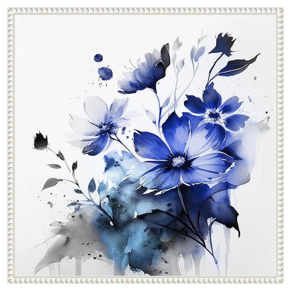 Amanti Art Blue Spring Floral III by Andrea Haase 22 in. W x 22 in. H. Canvas Wall Art Print Framed in White