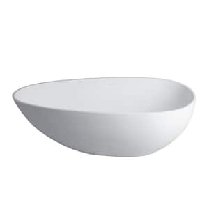 Dszt 59 in. x 30.75 in. Solid Surface Stone Resin Freestanding Soaking Bathtub with Center Drain in Matte White