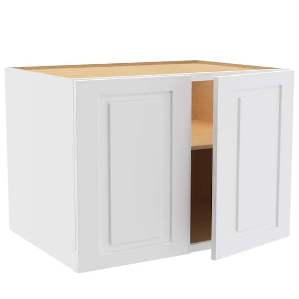 Home Decorators Collection Grayson 33 in. W x 24 in. D x 24 in. H Assembled Plywood Wall Bridge Kitchen Cabinet in Pacific White with Soft Close