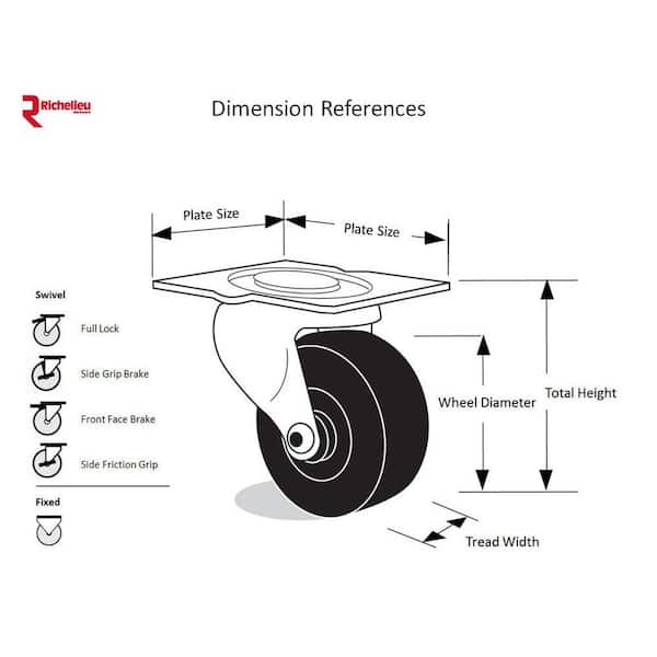 2 in. (50 mm) Silver and Black Braking Swivel Stem Caster with 110 lb. Load Rating