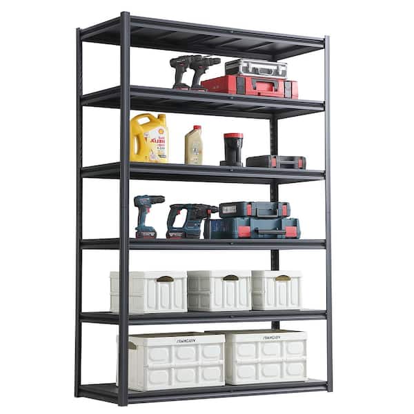 Tileon 6 Tier Heavy Duty Metal Storage Shelves, Adjustable, Storage Shelves for Basements, Garages and Kitchen in Black