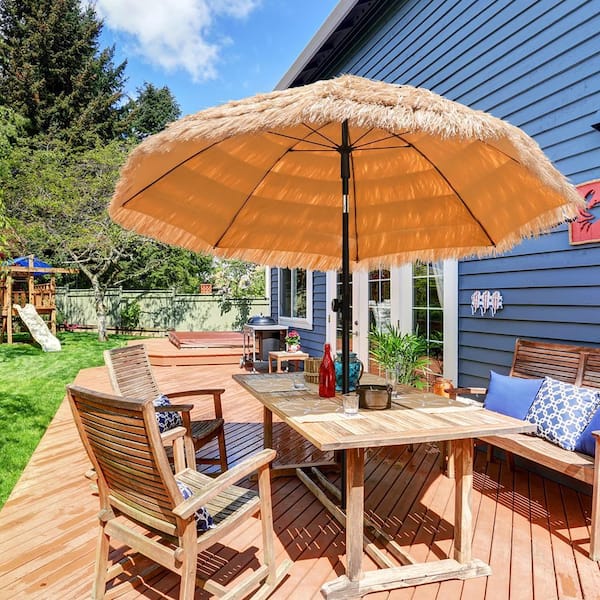 6ft Thatch Patio Umbrella in Khaki Hawaiian Style Beach Umbrella